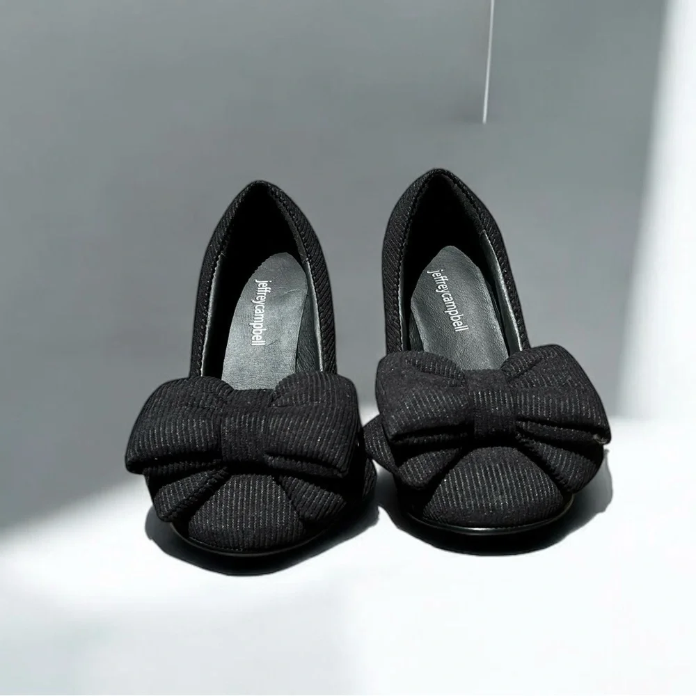 🌻NEW Jeffrey Campbell Black Bow-up Cord Pumps Heels Women's Size 5.5